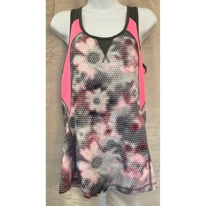 Womens Athletic Tank‎ Top Pink Gray Geometric Sleeveless Activewear